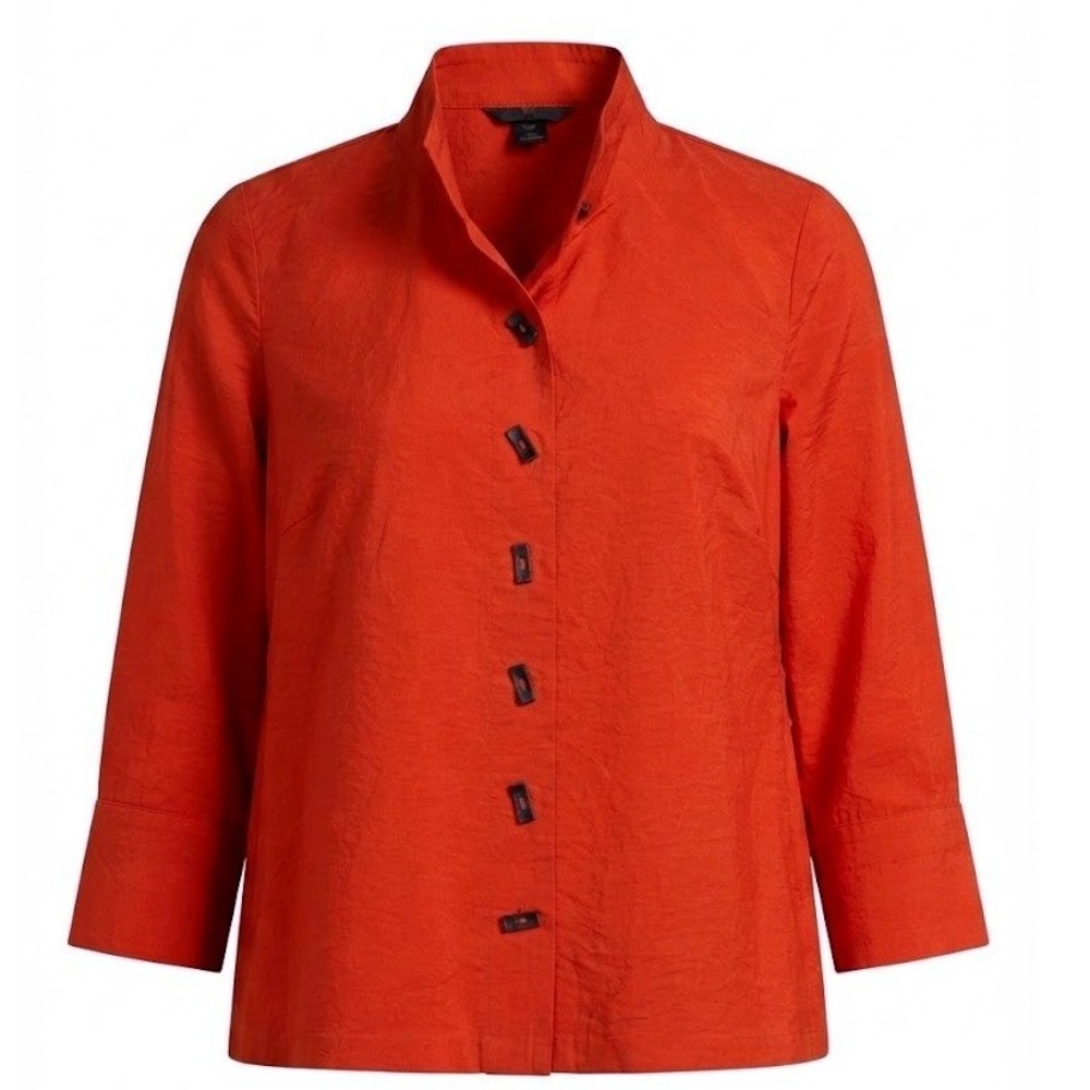 Ali Miles Spice Orange Wired Collar Button Front Shirt Petite Medium - AC